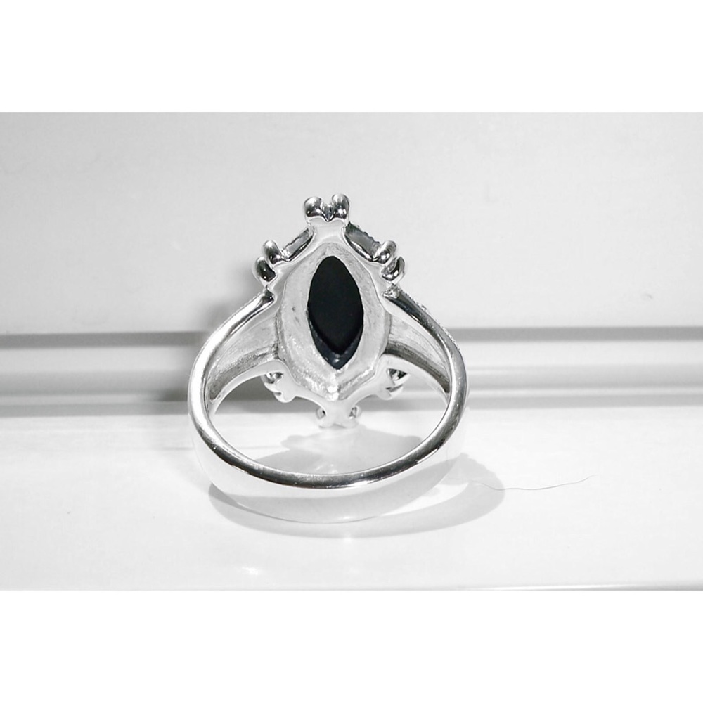 925 STERLING SILVER Marquise Black Onyx & Marcasite Ring - Picture 8 of 16